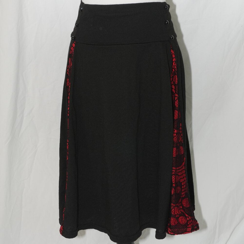 Red Skulls Goth Punk Midi Skirt Womens XL Black AUC - Picture 2 of 7